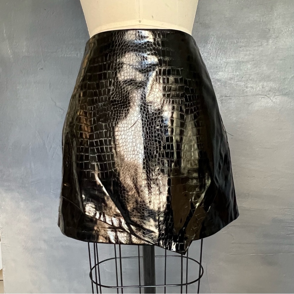 Black Croc-Embossed Patent Leather Skirt